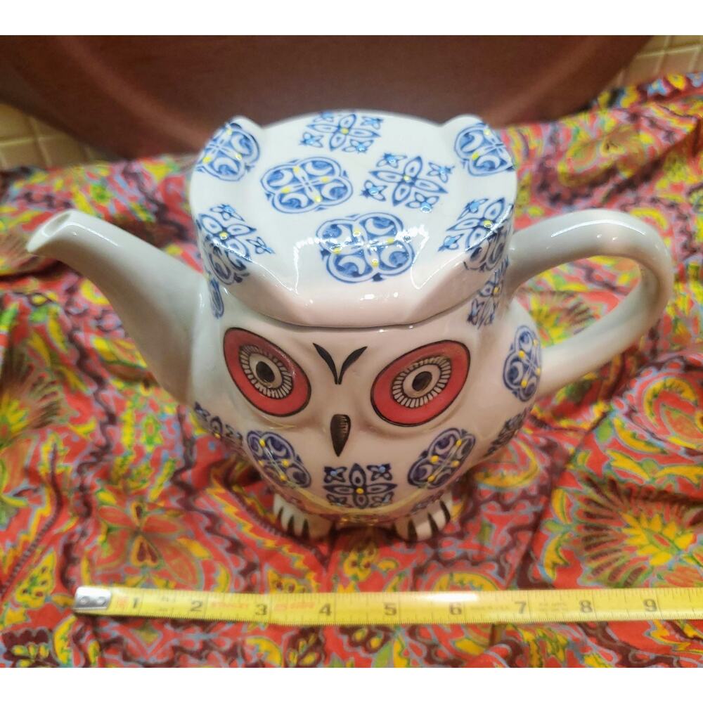 Vintage Ceramic Owl Teapot Hand Painted and Enamled Pottery Tea Pot by Royal